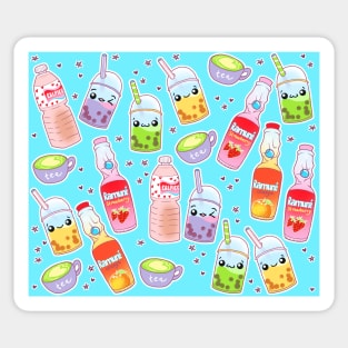 Colorful Kawaii Drinks on Bright Blue Sticker